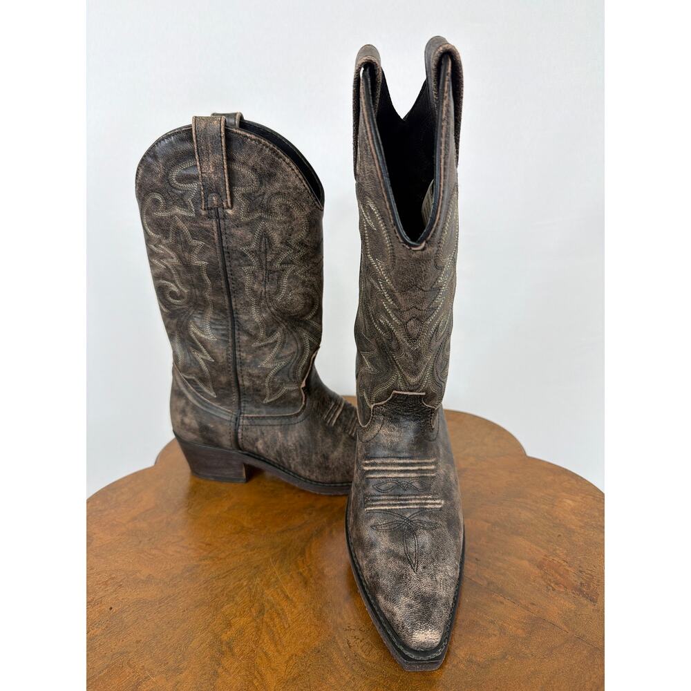 Rockin Country Brown Distressed Leather Western Cowboy Boots Size 7.5 D Men's